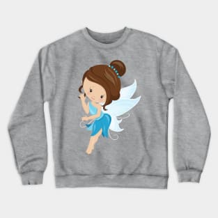 Cute Fairy, Magic Fairy, Forest Fairy, Brown Hair Crewneck Sweatshirt